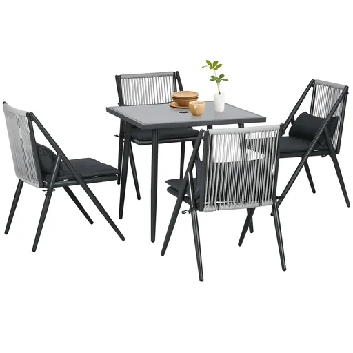 Outsunny Set Mobilier de Grădină 5 Piese, Set Masa Exterior pentru Terasă, Masa și Scaune cu Perne, Design Elegant | Aosom Romania