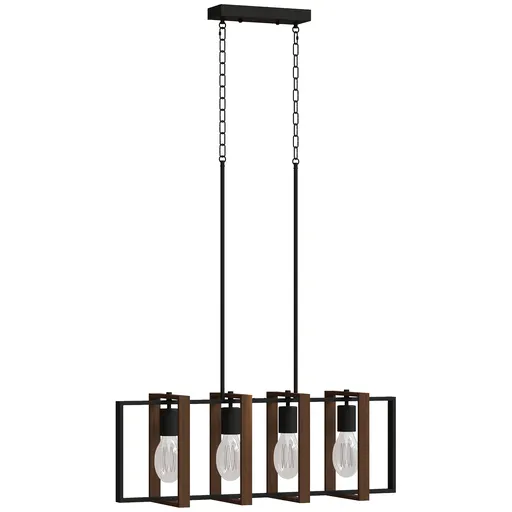 HOMCOM Candelabru Suspendat Rustic cu 4 Cadre Rotative și Lanț Regulabil, 80x21x90-130 cm, Negru și Nuc | Aosom Romania