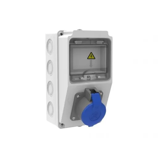 Tablou electric Bemis BH1-2103-0000, aparent, IP44, 124x232x115 mm, ABS, gri, 1 priza 1/16A, halogen free