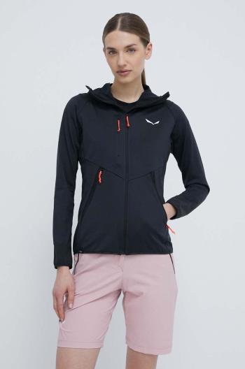 Športová mikina Salewa Agner Hybrid dámska, čierna farba, s kapucňou, melanžová, 00-0000027372