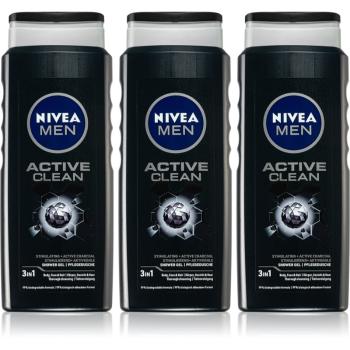 NIVEA MEN Active Clean Gel de duș pentru bărbați ambalaj economic 3 x 500 ml