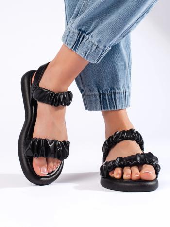 Sandale negre clasice cu toc plat pentru femei
