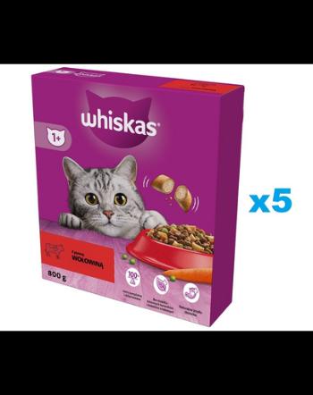WHISKAS Adult 5x800 g hrana uscata pentru pisici adulte cu carne de vita