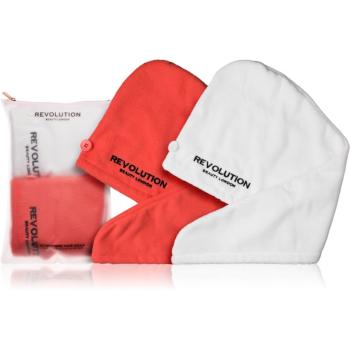 Revolution Haircare Microfibre Hair Wraps prosop pentru păr culoare Coral/White 2 buc