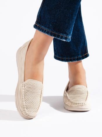 Mocasini bej eleganți pentru femei, fără toc, de culoare bej