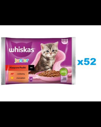 WHISKAS Junior Classic Meals Hrana umeda pentru pisoi 52x85g cu vita si pui in sos