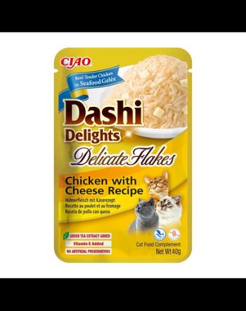 INABA Cat Dashi Delights Delicate Flakes pui si branza hrana pisica 40g