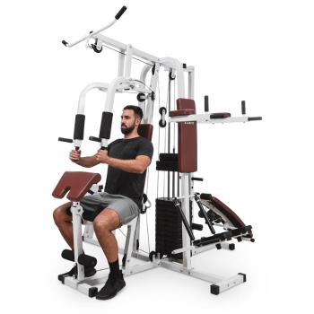 KLARFIT Ultimate Gym 9000, stație de fitness, 7 locuri, până la 150 kg, oțel QR, alb