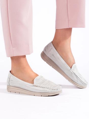 Mocasini originali pentru femei, de culoare albă, fără toc