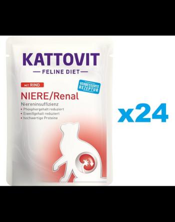 KATTOVIT Feline Diet Niere/Renal Beef hrana umeda dietetica pentru pisici cu afectiunile ale rinichilor, cu vita  24 x 85 g