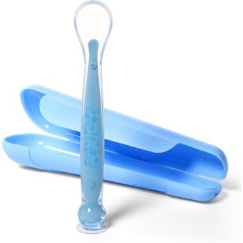 BabyOno Be Active Suction Baby Spoon linguriță + husă Blue 6 m+ 1 buc