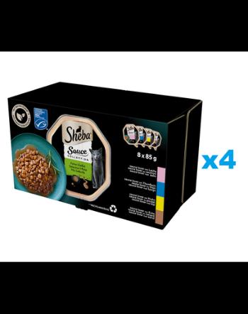 SHEBA Sauce Collection 32x85 g tavi hrana pisica in sos cu somon, ton, pui, rata