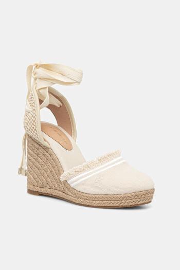 Espadrilky Tommy Hilfiger FRINGE CANVAS HIGH WEDGE béžová farba, na kline, FW0FW08878