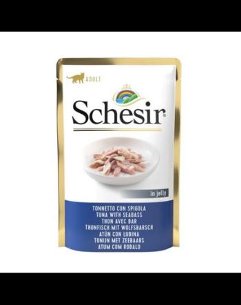 SCHESIR Jelly Adult Tuna&amp;Sea Bass 85g ton si biban de mare in aspic, hrana pisica adulta