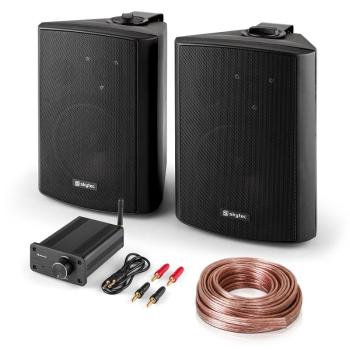 Skytec PA HiFi Set "Bluetooth Play BK" | 120Wpereche de difuzoare | Mini Bluetooth amplificator | cablu 10m