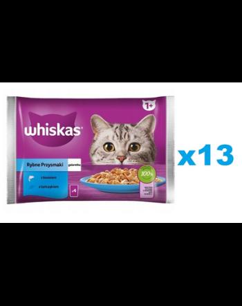 WHISKAS Adult plic cu peste in aspic 52x85g Fish Delicacies hrana umeda pentru pisici adulte cu: somon, ton