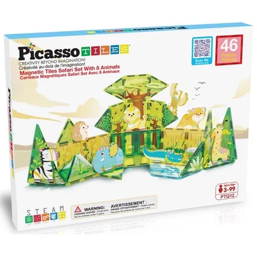 Set magnetic de construcție PicassoTiles Safari cu 8 animale