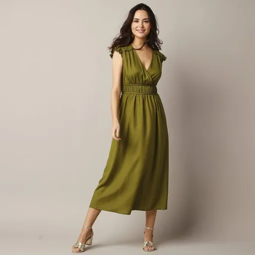 Rochie de culoare solidă cu mâneci scurte și volane