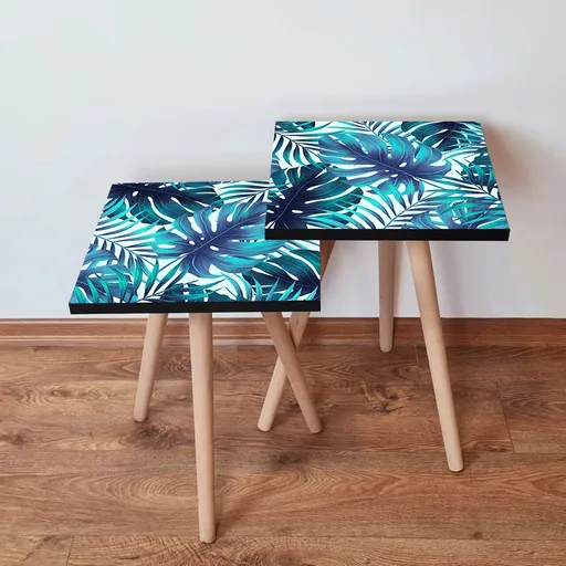 Set masute 2 piese, Hanah Home, 2Shp165, Bleumarin / Albastru / Alb