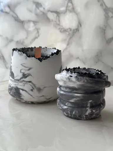 Set de lumanari, Glamour Candle 43ST, 100% SOIA, Gri/Alb