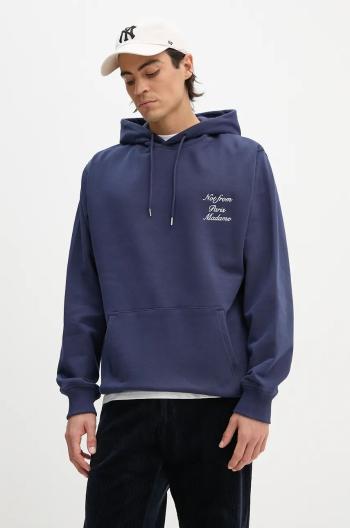 Bavlnená mikina Drôle de Monsieur Le Hoodie Slogan Calligraphy pánska, tmavomodrá farba, s kapucňou, s nášivkou, E.HO168.CO127.NY Le Hoodie Slogan Cal