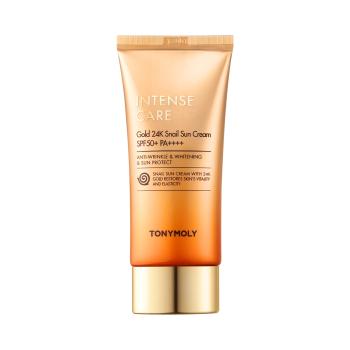 Tony Moly Cremă de protecție solară cu efect anti-age SPF 50+ Intense Care Gold 24K Snail (Sun Cream) 50 ml