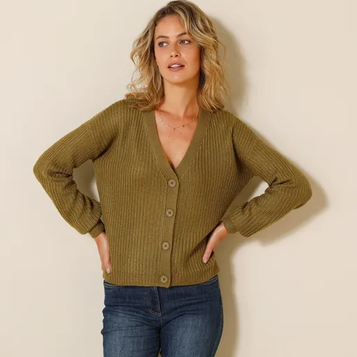 Pulover cu nasturi largi, cu atingere de mohair