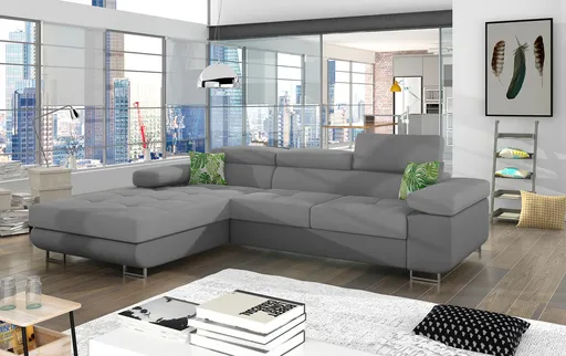 Coltar extensibil stanga 4 locuri ELTAP, Armd-25, Armando, 289x203x85 cm, lemn/poliester, gri deschis/gri inchis