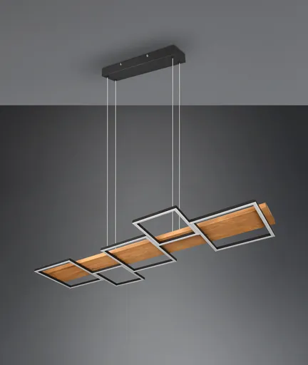 Lustra Harper, TRIO, 115x44.5x150 cm, 42W, 1x SMD, metal/lemn, natur/negru mat