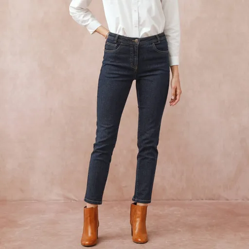 Blugi skinny cu talie înaltă, croială scurtă