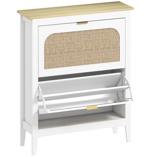 HOMCOM Dulap de pantofi subțire în stil Boho cu 2 sertare rabatabile, pentru 14 perechi de pantofi, Alb | Aosom Romania