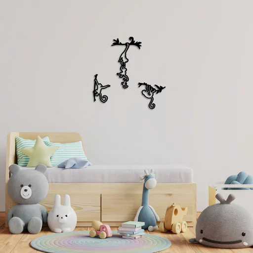 Decoratiune de perete, Naughty Monkeys, 17 x 28 cm, Negru