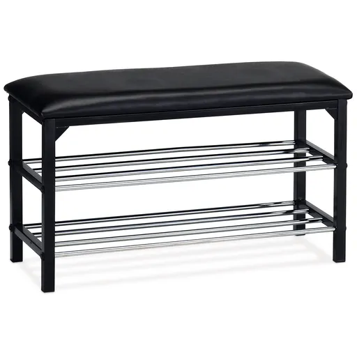 Suport pantofi/taburet 2 nivele, negru, negru