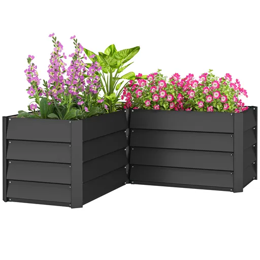 Outsunny Carré potager de jardin jardinière d'angle en L fară fund - 115 x 115 x 44 cm oțel galvanizat gri închis | Aosom Romania