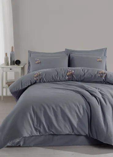 Lenjerie de pat dubla, L'essentiel Maison, Poppy, Antracit