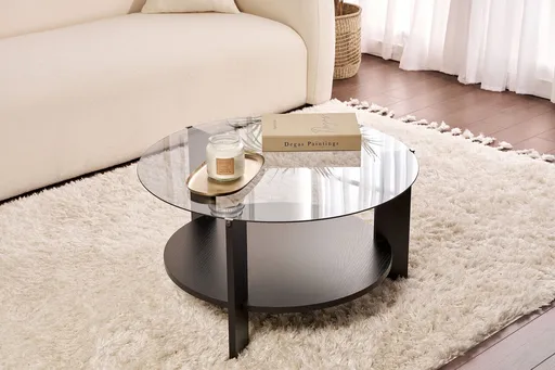 Masuta de cafea, Hanah Home, Clara, 75x40x75 cm, Negru lemn / Fumuriu