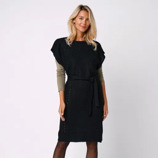 Rochie pulover cu mâneci scurte și curea