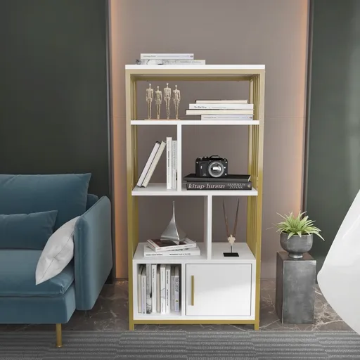 Corp biblioteca, Hanah Home, Valero, 60x120x29.6 cm, Alb/Auriu