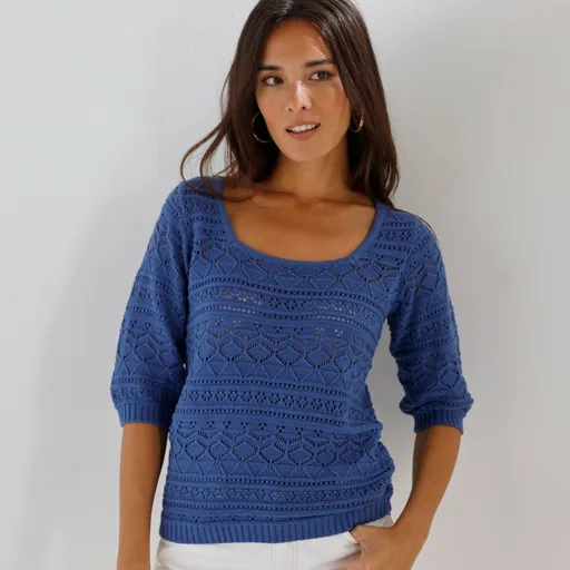Pulover ajurat cu mâneci până la cot