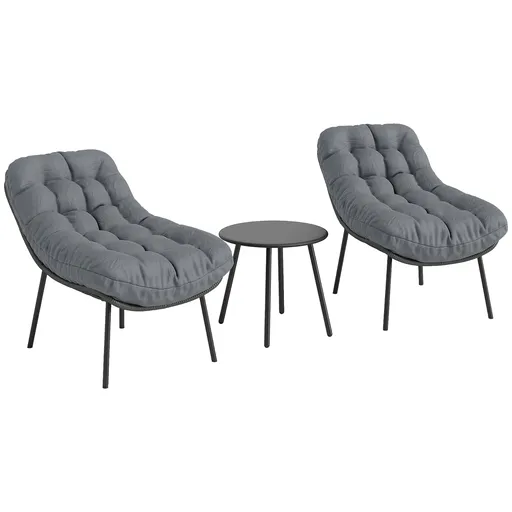 Outsunny Set de mobilier de grădină exterior din rășină întrețesută 2 persoane cu perne de 15 cm grosime gri | Aosom Romania