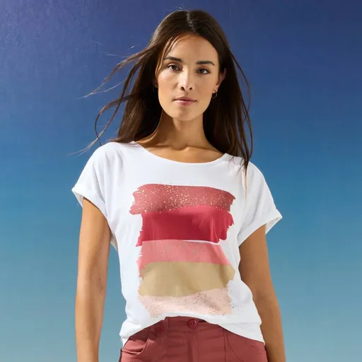 Tricou cu mâneci scurte, imprimat cu dungi artistice