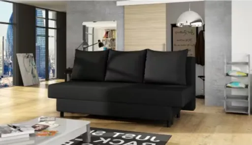 Canapea extensibila 3 locuri ELTAP, Amaza, 190x82x83 cm, lemn/poliester, negru