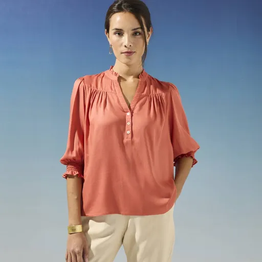 Bluză de culoare solidă cu mâneci lungi până la cot