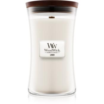 Woodwick Linen lumânare parfumată cu fitil din lemn 609.5 g