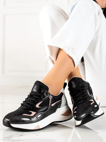 Adidași negri de lux pentru femei fără toc
