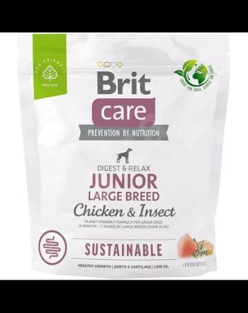 BRIT Care Sustainable Junior Large Breed 1 kg Hrana uscata catei de talie mare, cu pui si insecte