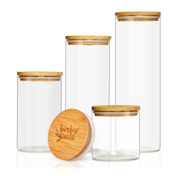 Klarstein Recipient rotund pentru depozitarea alimentelor cu capac din bambus, set de 4, conține: 600 ml, 1000 ml, 1500 ml, 1800 ml