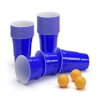 BeerCup Williams, pahare albastre pentru petrecere beer pong, în stilul universităților americane, 473 ml, bile și regulament