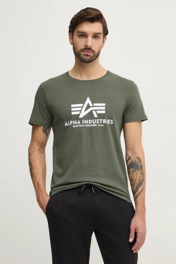 Bavlnené tričko Alpha Industries Basic 100501.142, zelená farba, s potlačou