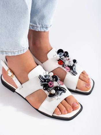 Sandale cu toc plat alb unic pentru femei